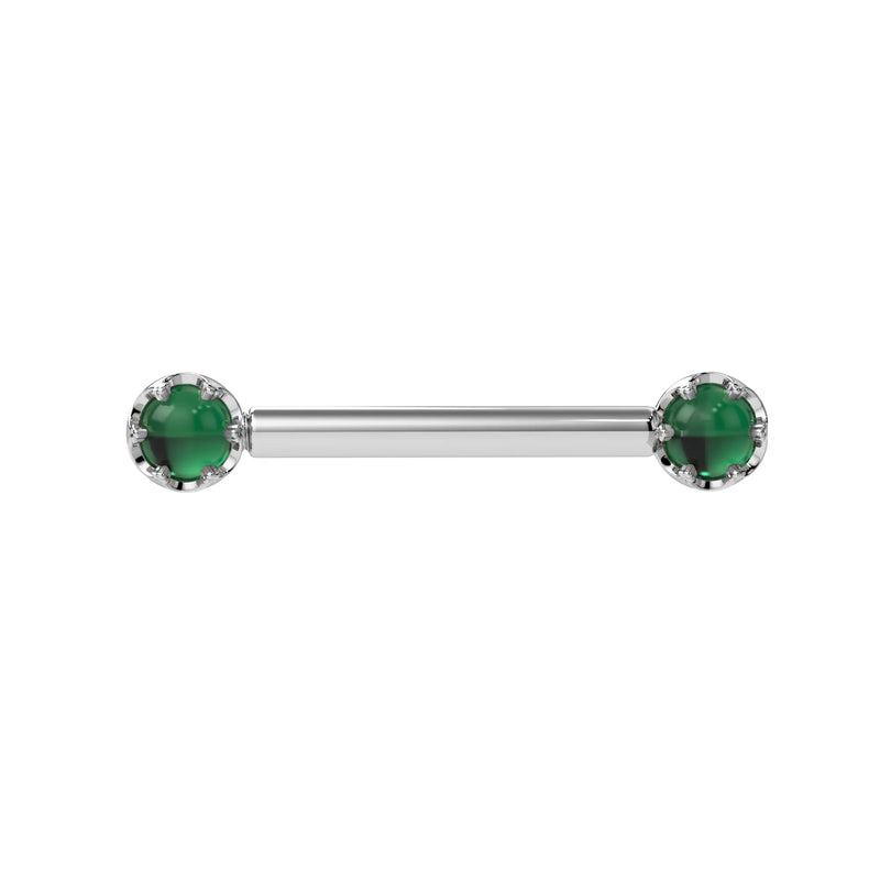 Reina Zambian Emerald Nipple Barbell in 14K White Gold with crown-set Zambian Emerald - for nipple piercings