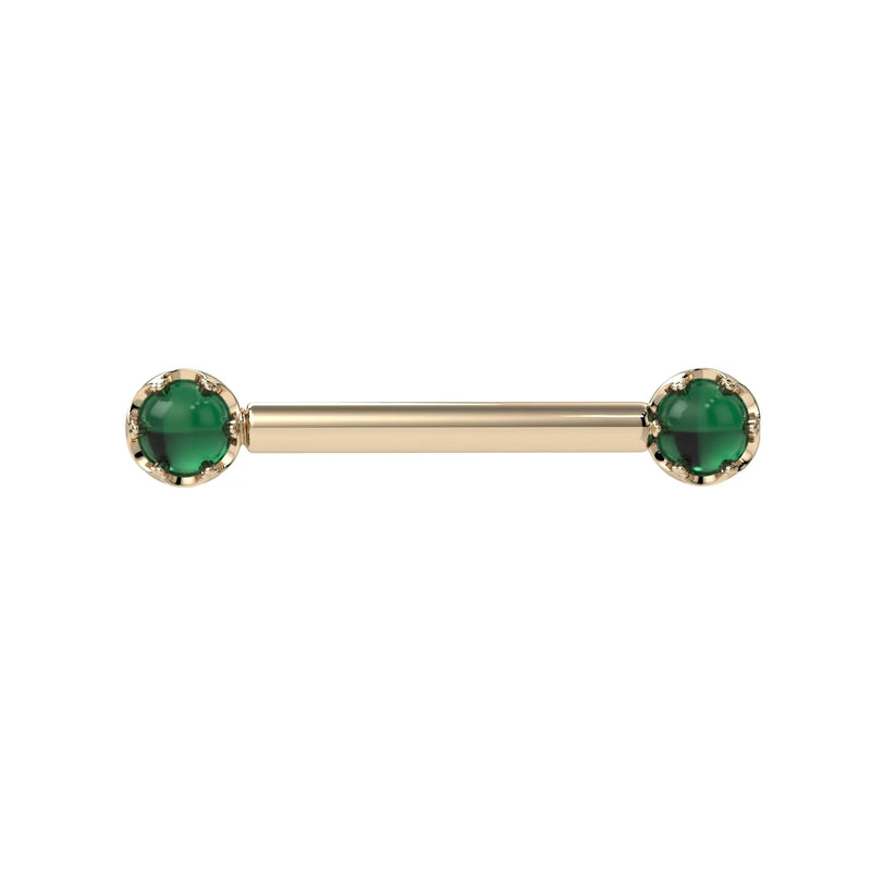 Reina Zambian Emerald Nipple Barbell in 14K Yellow Gold with crown-set Zambian Emerald - for nipple piercings
