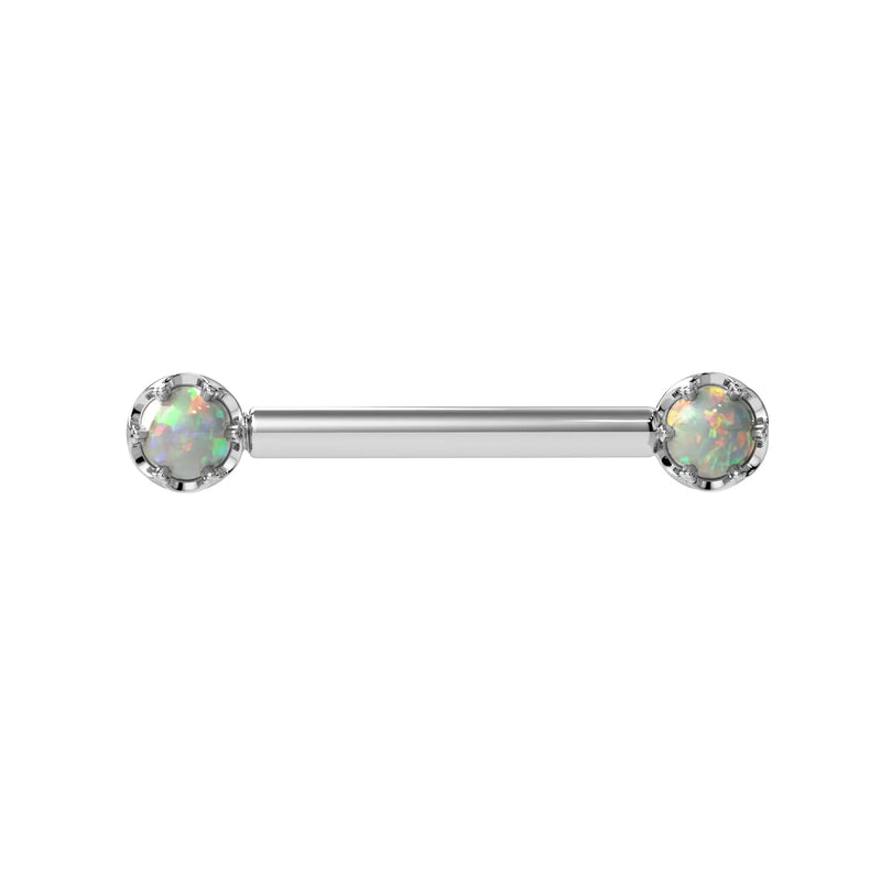 Reina Ethiopian Opal Nipple Barbell in 14K White Gold with crown-set Ethiopian Opal - for nipple piercings
