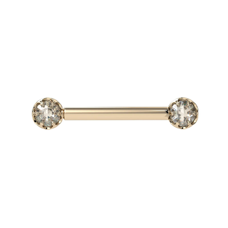 Reina Rose Cut Diamond Nipple Barbell in 14K Yellow Gold with crown-set Rose Cut Diamond - for nipple piercings