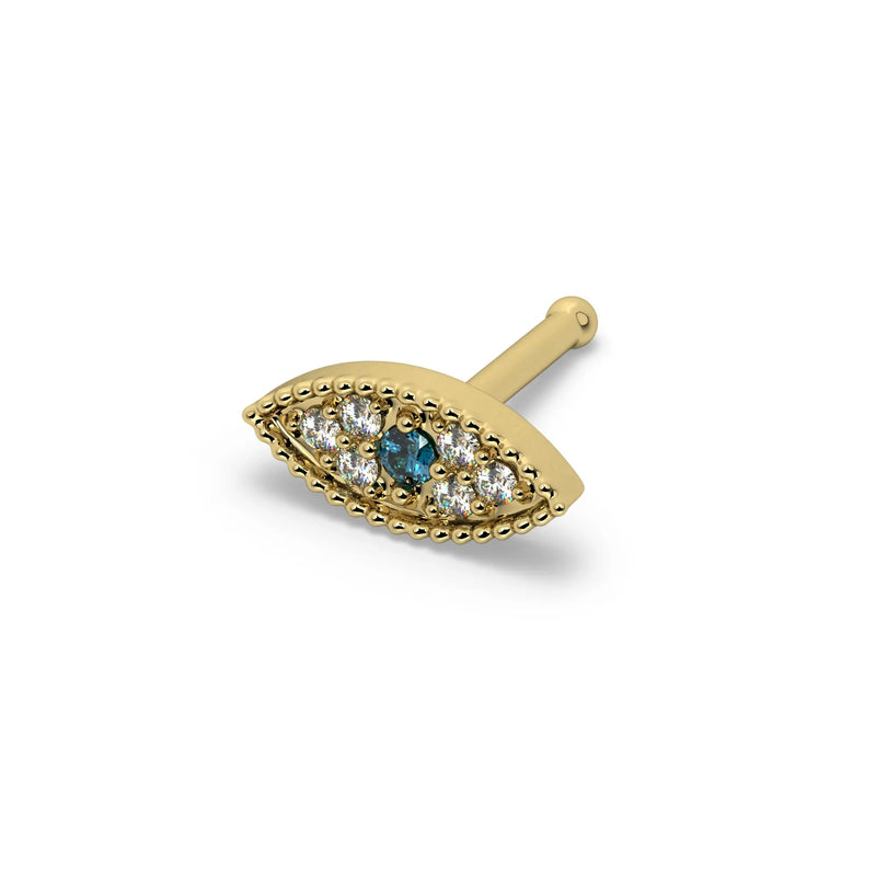 Evil Eye Diamond Nose Ring in 14k yellow gold — bone post style