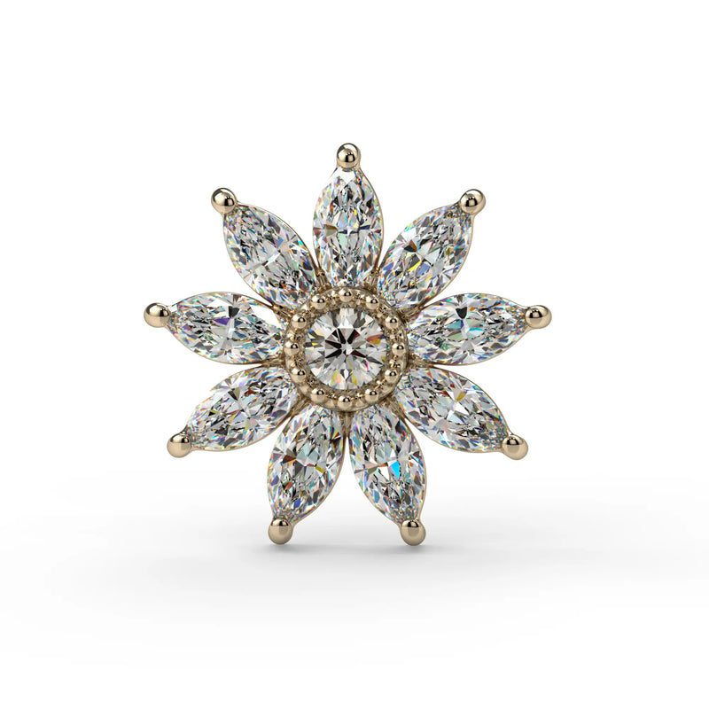 Yellow gold jasmine flower diamond stud