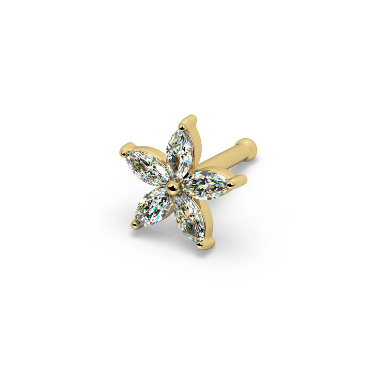 Starflower Diamond Nose Ring in 14k yellow gold — bone post style