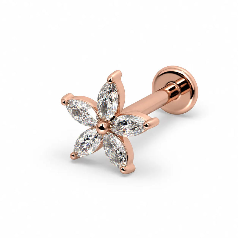 Starflower Diamond Nose Ring in 14k rose gold — flat back style