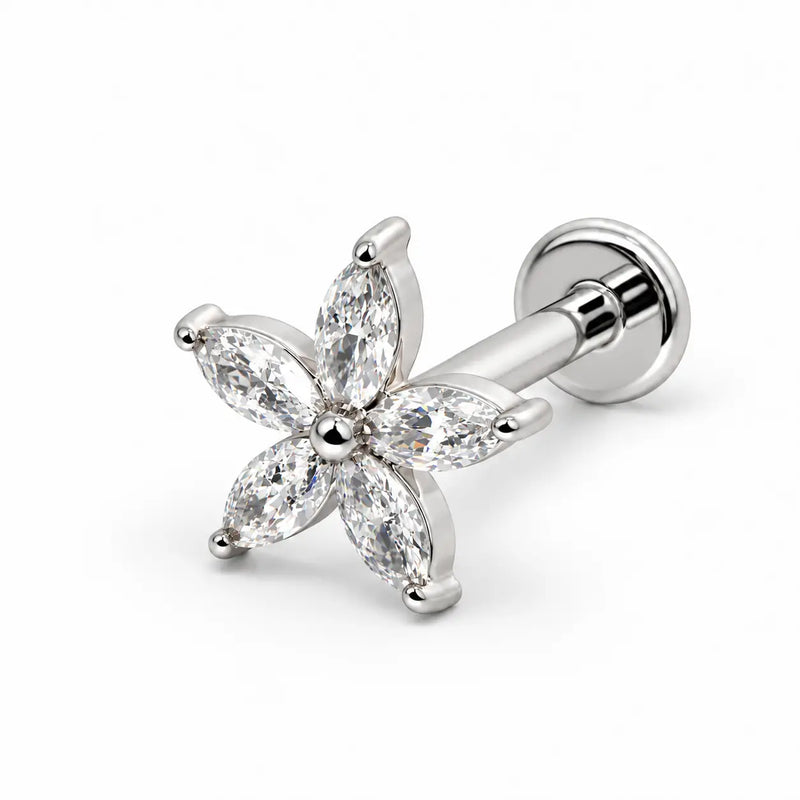 Starflower Diamond Nose Ring in 14k white gold — flat back style