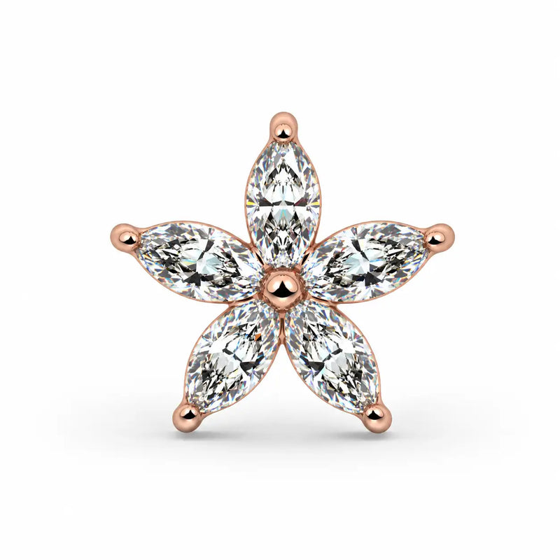 Starflower Diamond Nose Ring in 14k rose gold — five marquise diamonds arranged in a flower