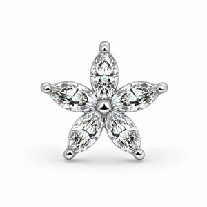 Starflower Diamond Nose Ring in 14k white gold — five marquise diamonds arranged in a flower