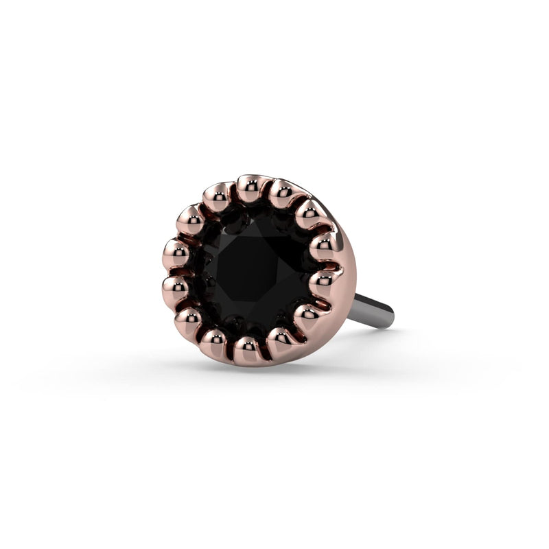 14k rose gold 2mm black diamond perlage pushpin end only, front view showing milgrain bezel detail