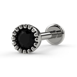 14k white gold black diamond perlage flat back labret stud with vintage-inspired milgrain bezel setting
