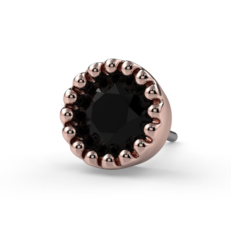 14k rose gold 3mm black diamond perlage threadless end only, straight-on front view