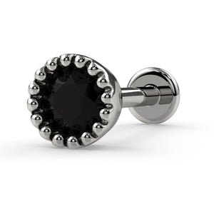 14k white gold 3mm black diamond perlage flatback labret showing post and flat disc backing