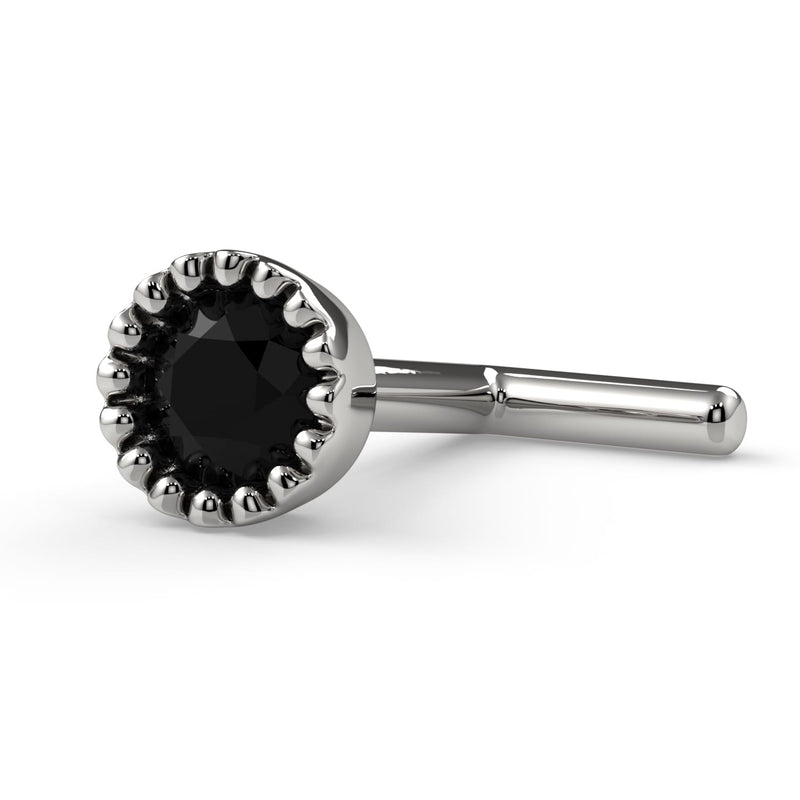 14k white gold 3mm black diamond perlage nose bone, low profile side view highlighting straight post