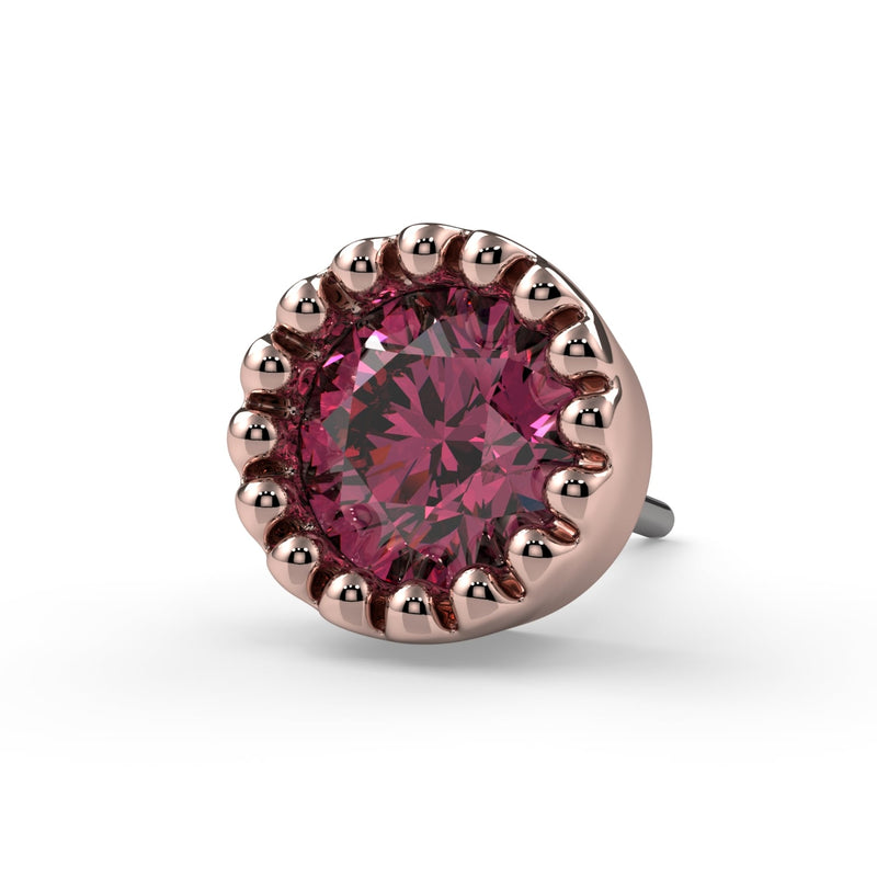 14k rose gold 3mm pink diamond perlage end only, close-up front view showing warm gold bead border detail