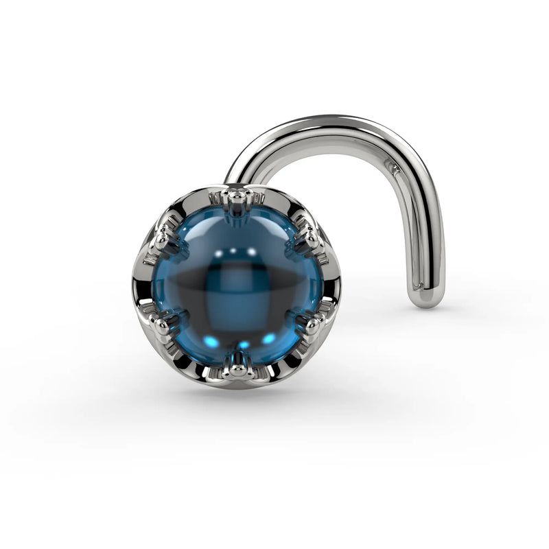 Reina London Blue Topaz Nose Ring in 14K White Gold with crown-set London Blue Topaz - for nostril piercings