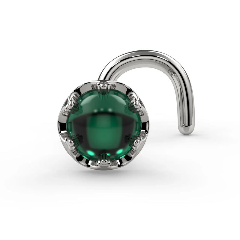 Reina Zambian Emerald Nose Ring in 14K White Gold with crown-set Zambian Emerald - for nostril piercings