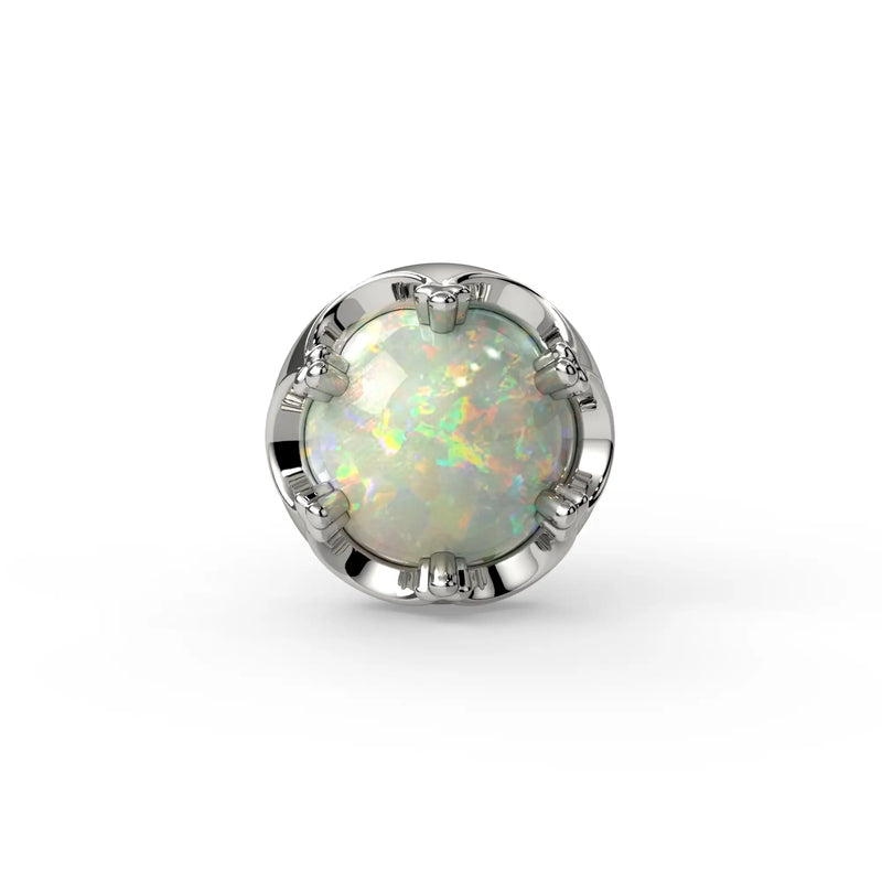 Reina Ethiopian Opal Nose Ring in 14K White Gold with crown-set Ethiopian Opal - for nostril piercings