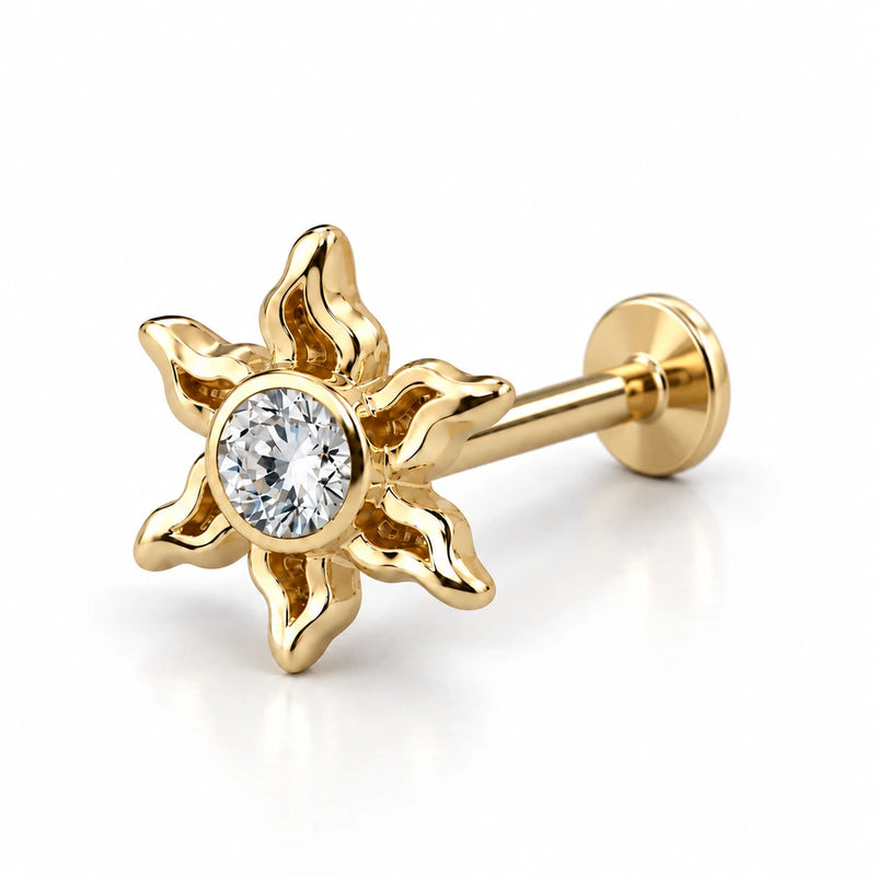 Diamond Sunburst Nose Ring in 14k yellow gold — flat back style