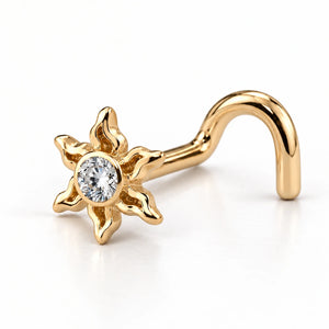 Diamond Sunburst Nose Ring in 14k yellow gold — twist post style