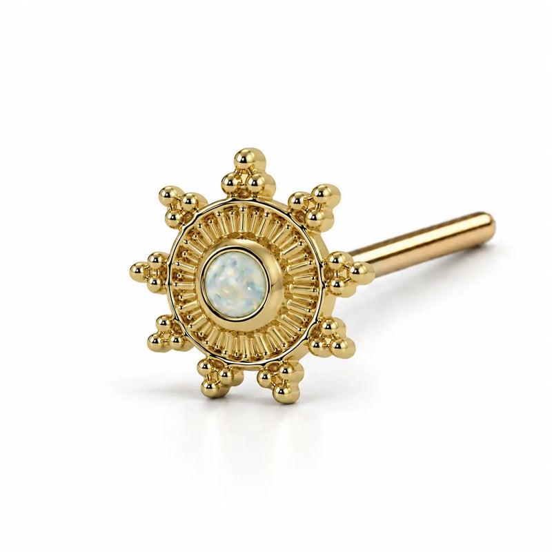 Surya's Fire Opal Nose Ring in 14k yellow gold — straight post style