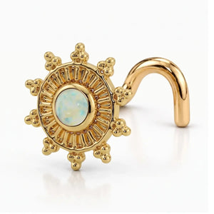 Surya's Fire Opal Nose Ring in 14k yellow gold — twist post style