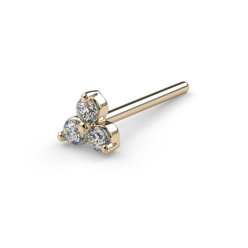 14k yellow gold trinity diamond nose ring straight post style showing full length of wearable post
