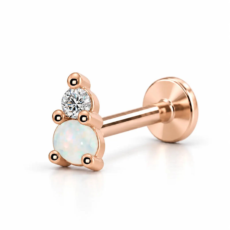 14k rose gold L'Amour Venus & Mars nose ring with opal and diamond, flat back style