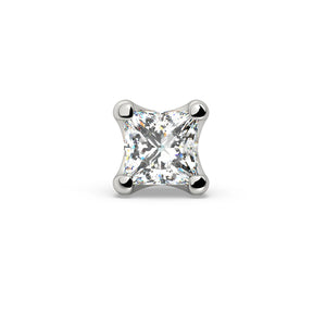 14k white gold 1.75mm princess-cut diamond labret end, straight-on front view of four-prong setting