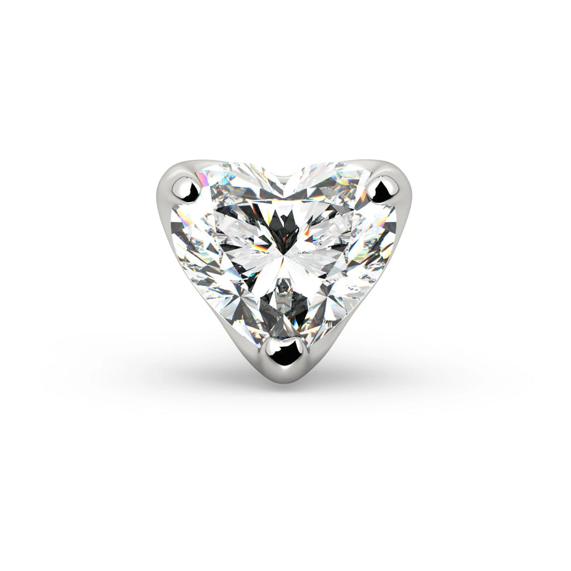 14k white gold 3mm heart-cut diamond labret end only, front view highlighting prong setting sparkle