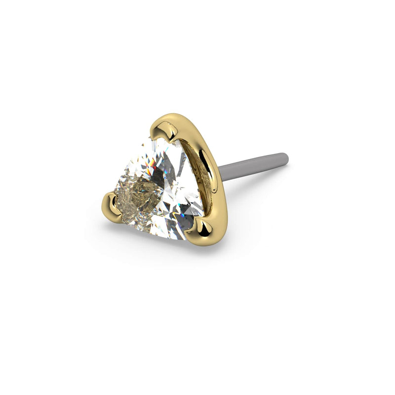 14k yellow gold 3mm trillion-cut diamond threadless end only, angled view showing push-pin attachment