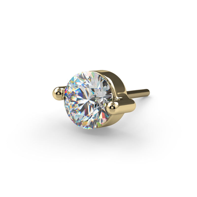 14k yellow gold duo-prong VS1 diamond stud end, front-facing view highlighting diamond brilliance