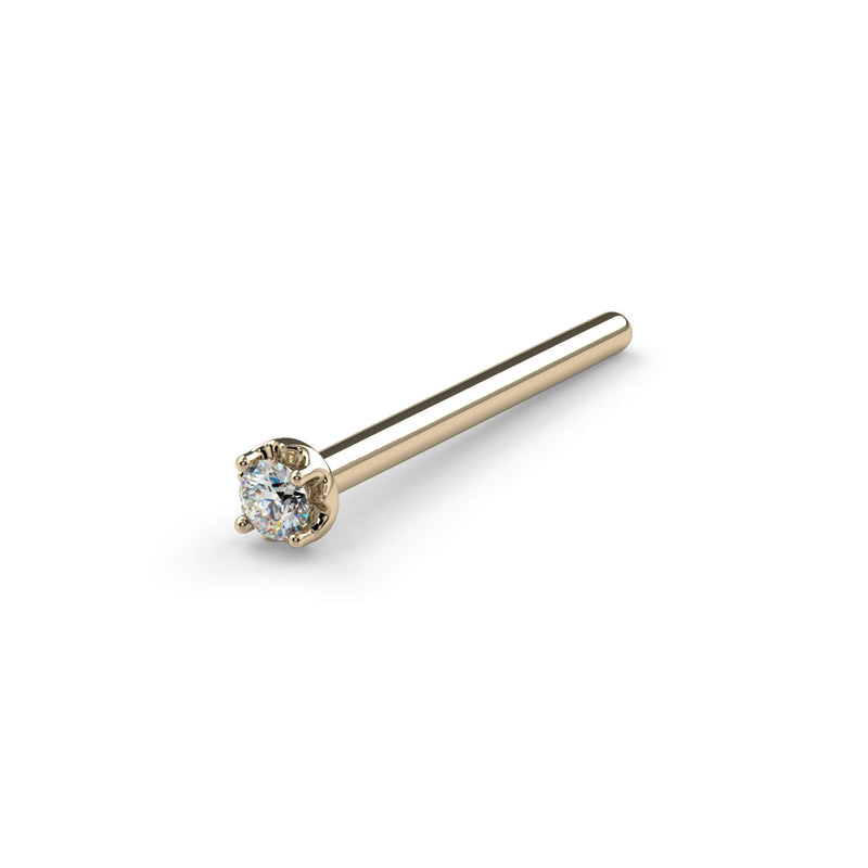 14k yellow gold illusion VS1 diamond nose stud straight post style, angled view showing warm gold tone