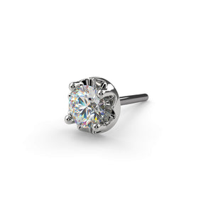 14k white gold illusion VS1 diamond threadless stud end, angled view showing illusion setting detail