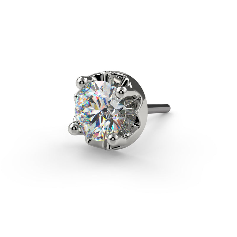 Platinum illusion VS1 diamond threadless end close-up, top-down angle highlighting facet brilliance