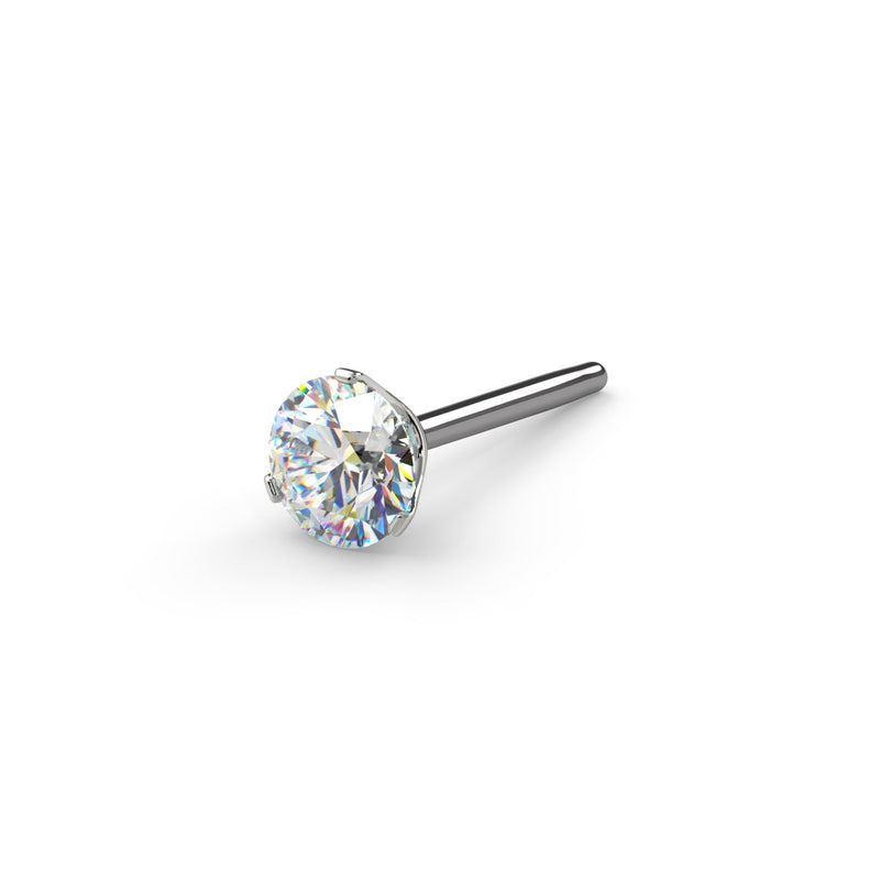 2mm VS1 diamond threadless push-pin end only in white gold, front-facing view showing faceted stone sparkle