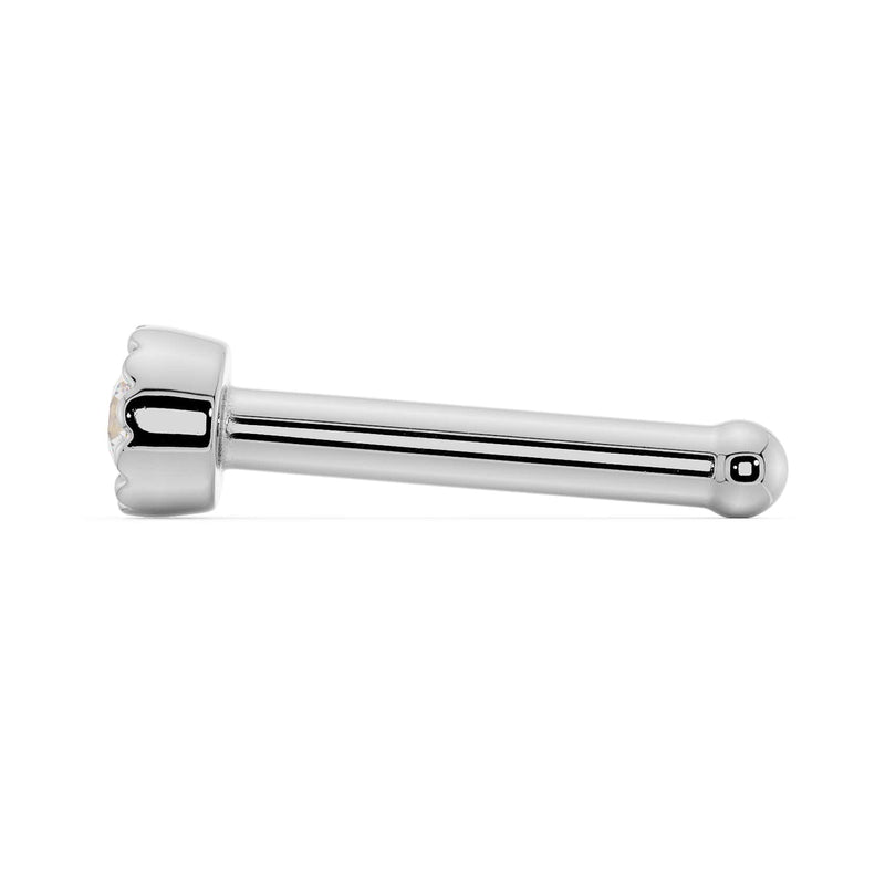 14k white gold 1.5mm diamond perlage nose bone style, side view showing ball end