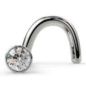 14k white gold 1.5mm diamond bezel nose ring twist style, front view showing VS1 stone