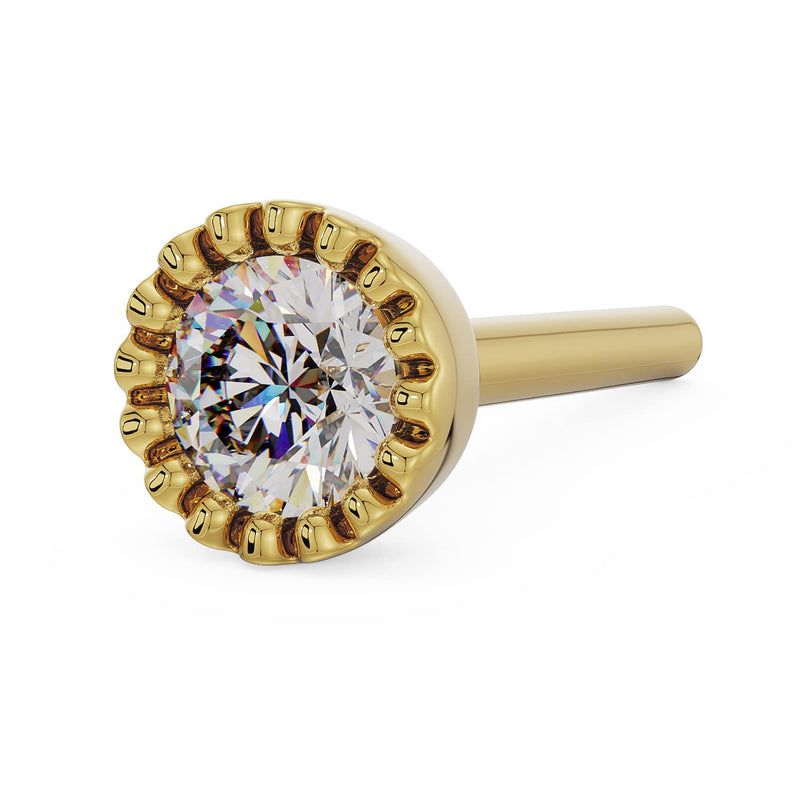 14k yellow gold 3mm diamond perlage nose ring with straight post, wider angled side view