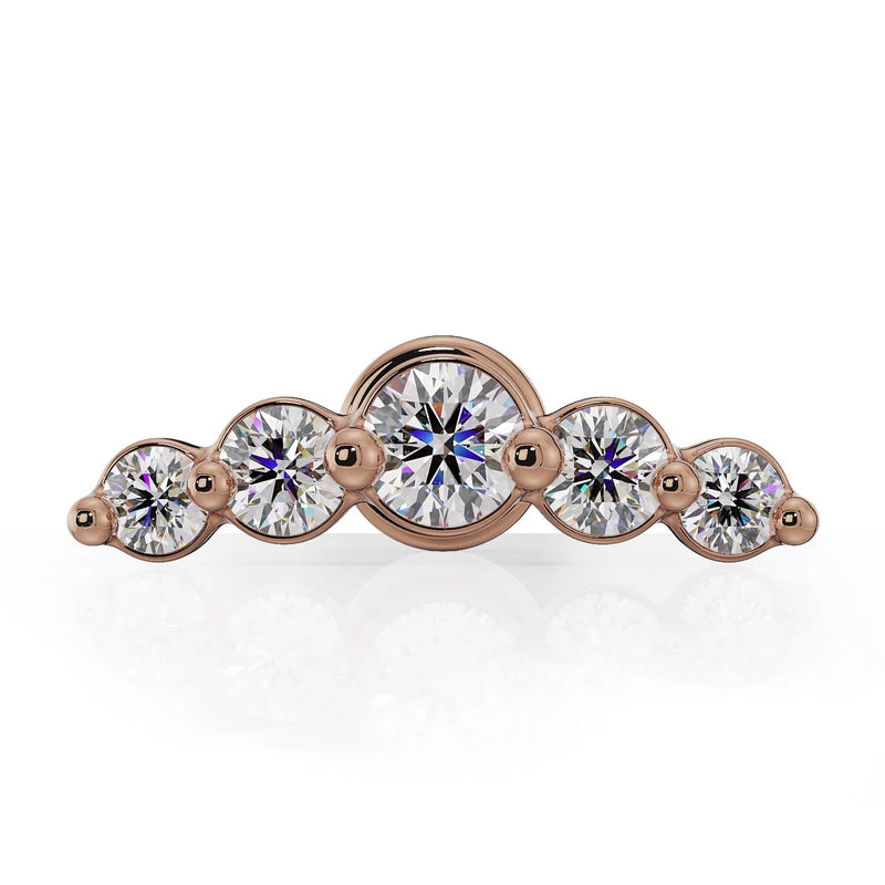 14K rose gold diamond climber charm, front close-up view showing five graduated VS1 diamonds in arc