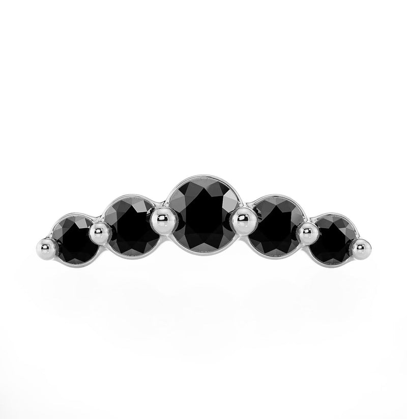 14K white gold mini climber cartilage stud end with 5 bezel-set black diamond stones