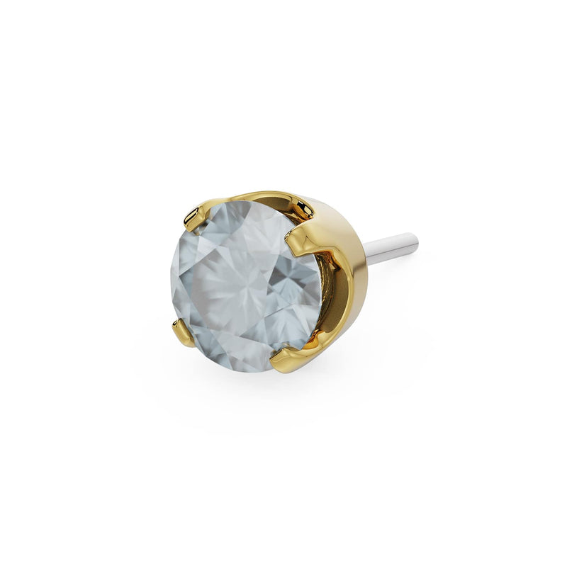 14k yellow gold 3mm moonstone solitaire threadless stud end with soft pale blue-white faceted stone