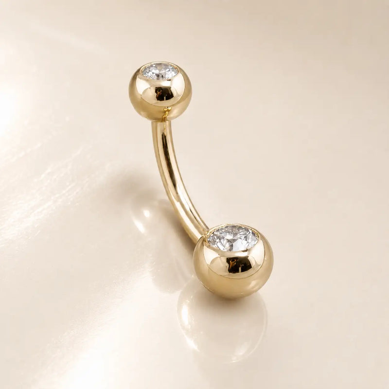 Double Diamond 14k Gold Navel Ring