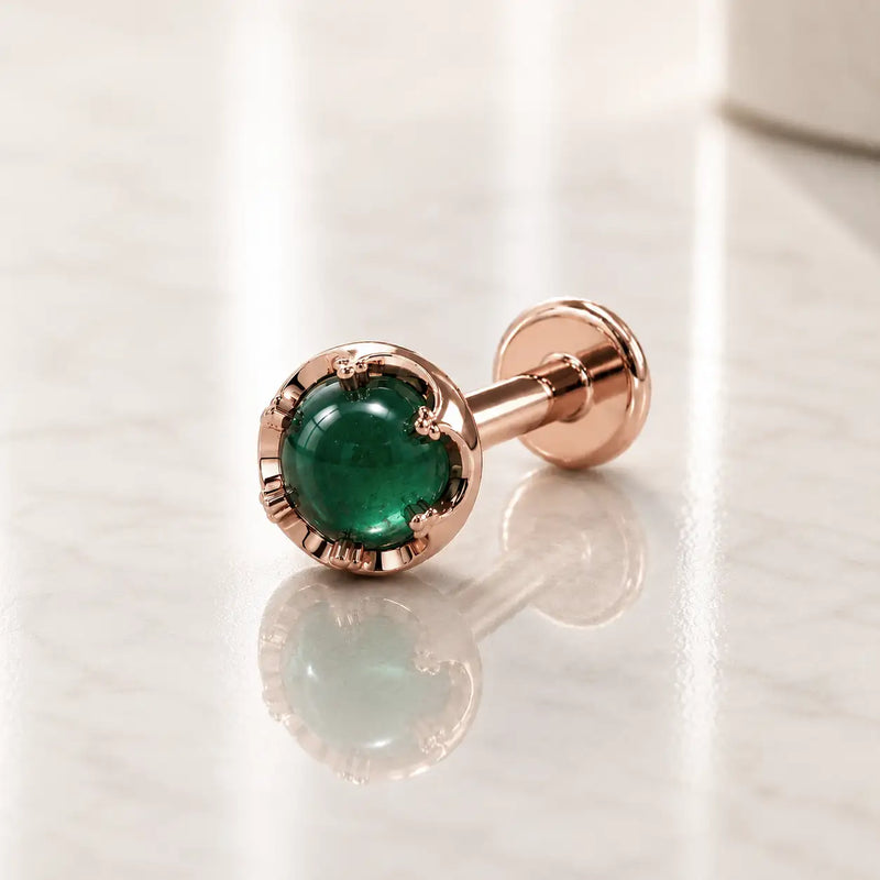 Reina Zambian Emerald Nose Ring in 14K Rose Gold with crown-set Zambian Emerald - for nostril piercings