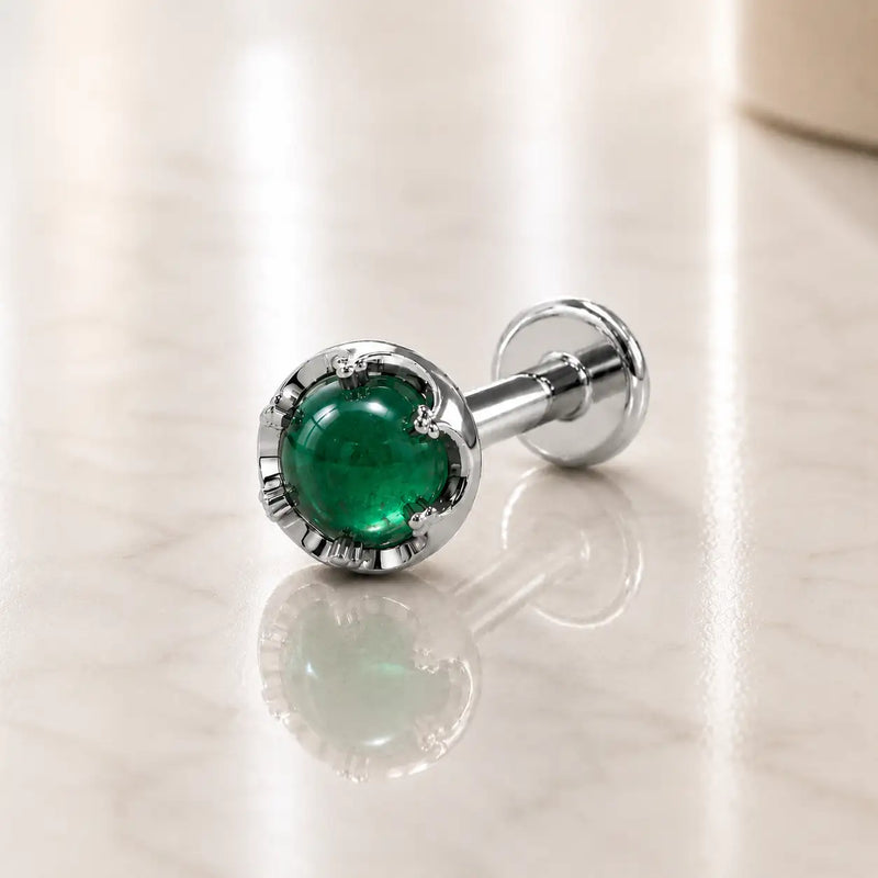 Reina Zambian Emerald Nose Ring in 14K White Gold with crown-set Zambian Emerald - for nostril piercings