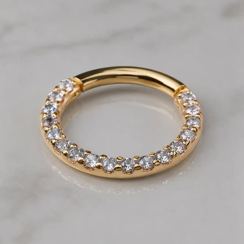 Pavé cubic zirconia clicker ring in 14k yellow gold