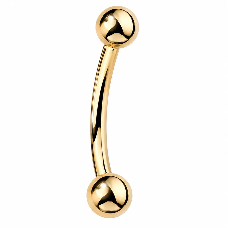 Solid 14k gold curved barbell for navel and eyebrow piercings
