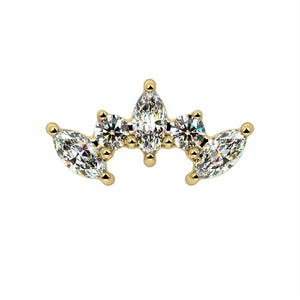 Front view of 14k yellow gold diamond marquise climber stud showing crown-like climbing diamond arrangement