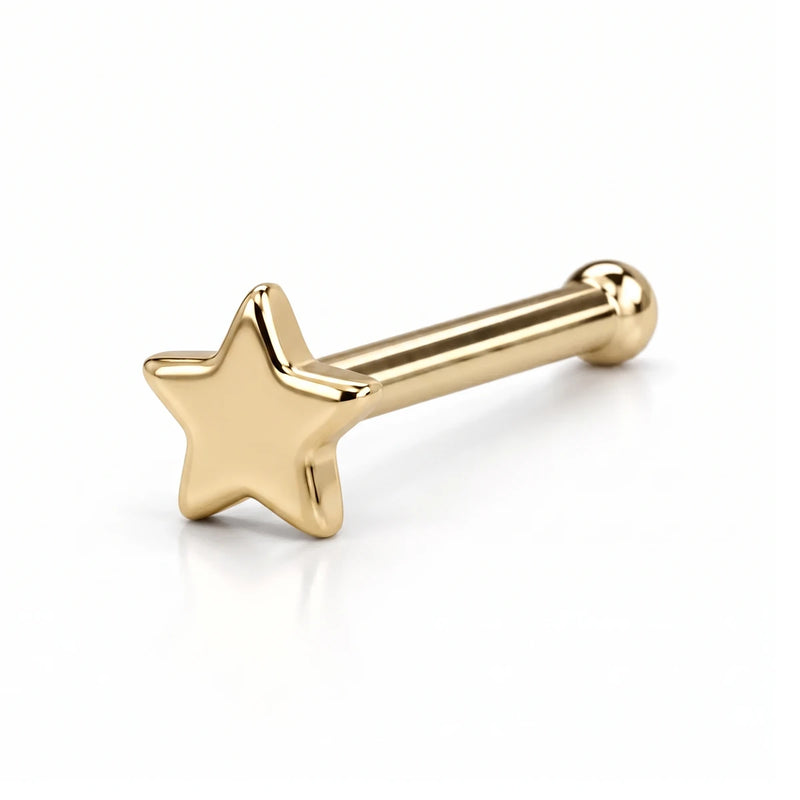 14K yellow gold star nose ring, 2mm star charm, bone post