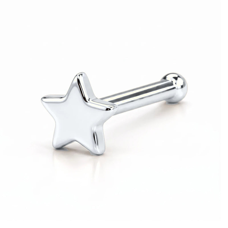 14K white gold star nose ring, 4mm star charm, bone post