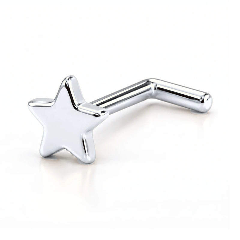 14K white gold star nose ring, 4mm star charm, L post