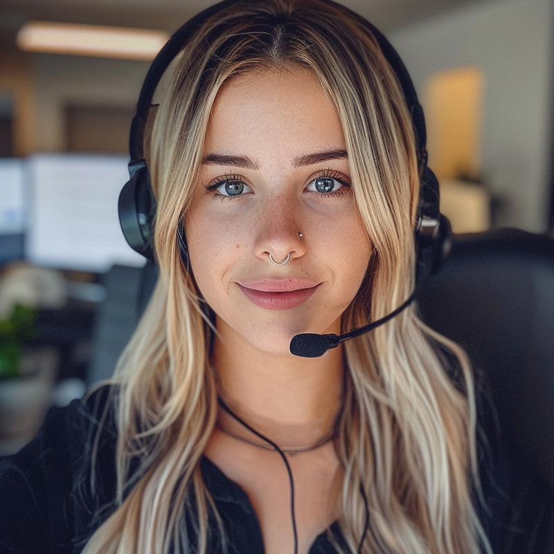 FreshTrends piercing advisor wearing a headset and nose ring, ready to help with jewelry sizing